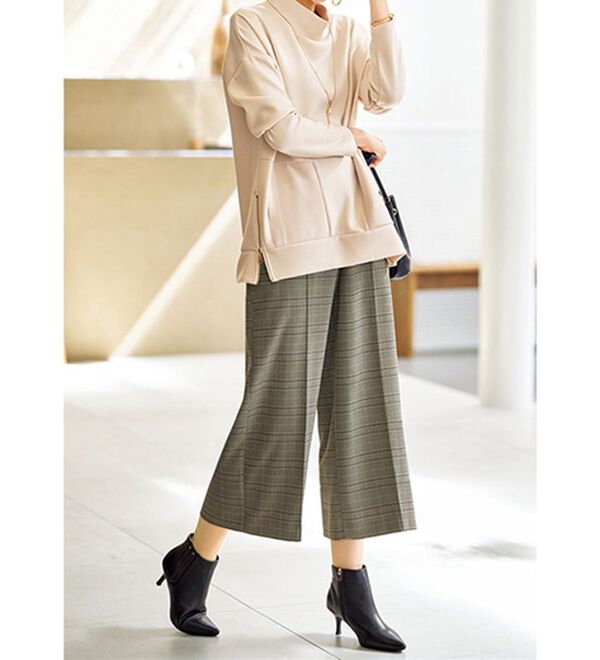 BELLUNA（ベルーナ）の「ウーリッシュ素材ウエスト釦ワイドパンツ（ワイドパンツ・ガウチョ）」｜詳細画像