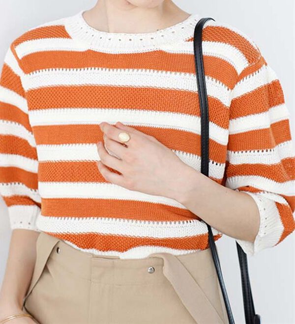 GeeRA（ジーラ）の「透かし編ボーダーサマーニット（ニット・セーター）」｜オレンジ系