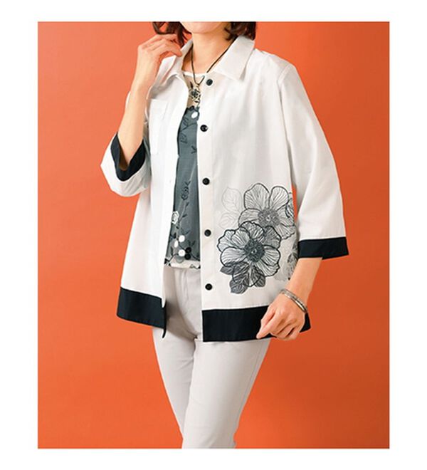 モノトーン花柄プリントブラウスジャケット - ベルーナ【公式】 
