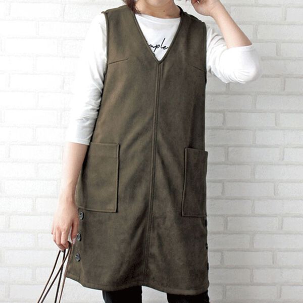 BELLUNA（ベルーナ）の「スエード調素材ボタン使いジャンパードレス（チュニック）」｜詳細画像