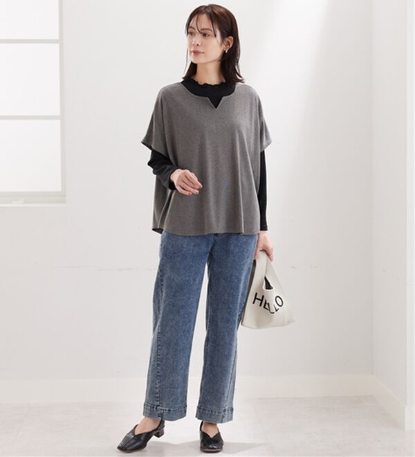 BELLUNA（ベルーナ）の「【2点セット】もちもち素材キーネックポンチョアンサンブル（アンサンブル）」｜詳細画像