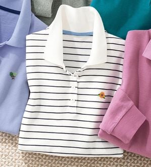 ルフラン（ルフラン）の「ナノプラチナ加工長袖ポロシャツ（ポロシャツ）」｜白系ボーダー