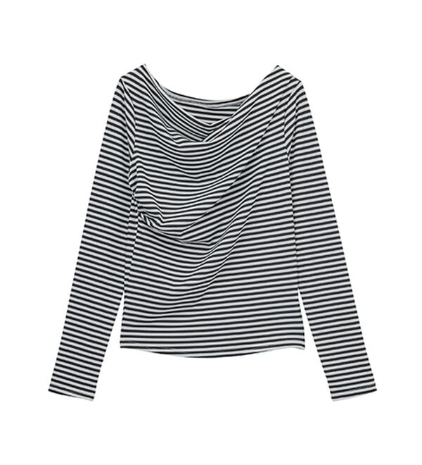 RANAN（ラナン）の「【春色追加】上品ドレープリブロングＴシャツ（カットソー）」｜詳細画像