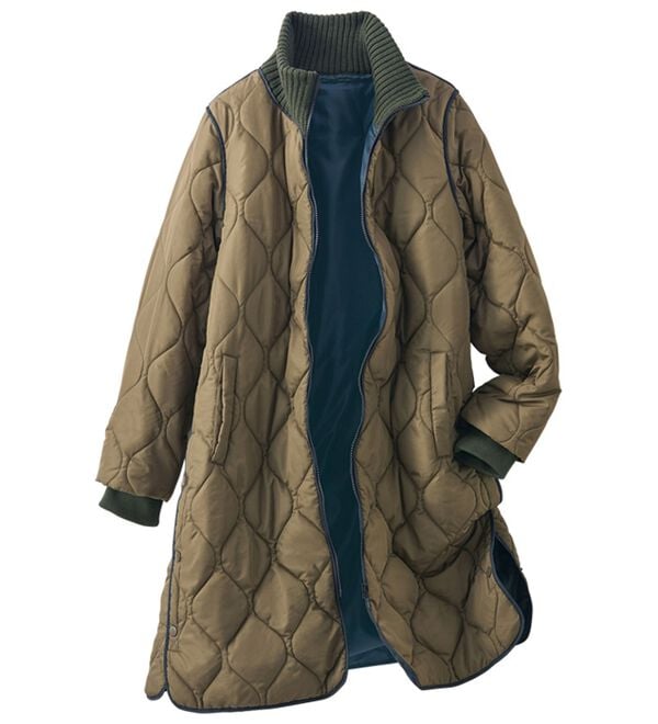 BELLUNA（ベルーナ）の「衿リブ使い配色中わたキルティングコート（ロングコート）」｜詳細画像