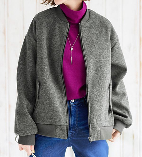 BELLUNA（ベルーナ）の「ウール調素材リブ切替ブルゾン（ブルゾン）」｜詳細画像