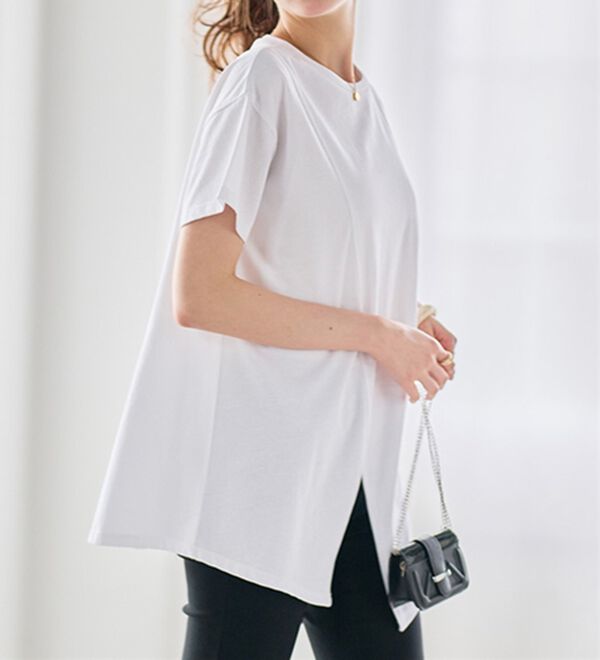 RANAN（ラナン）の「【接触冷感】ロゴプリントチュニックTシャツ（Tシャツ）」｜詳細画像