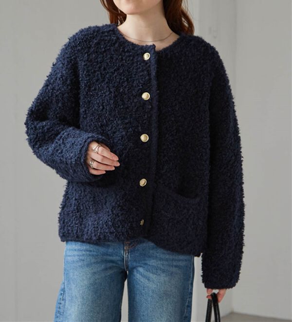 RANAN（ラナン）の「ゴールド調ボタンループ編みニットジャケット（ニットカーディガン）」｜詳細画像