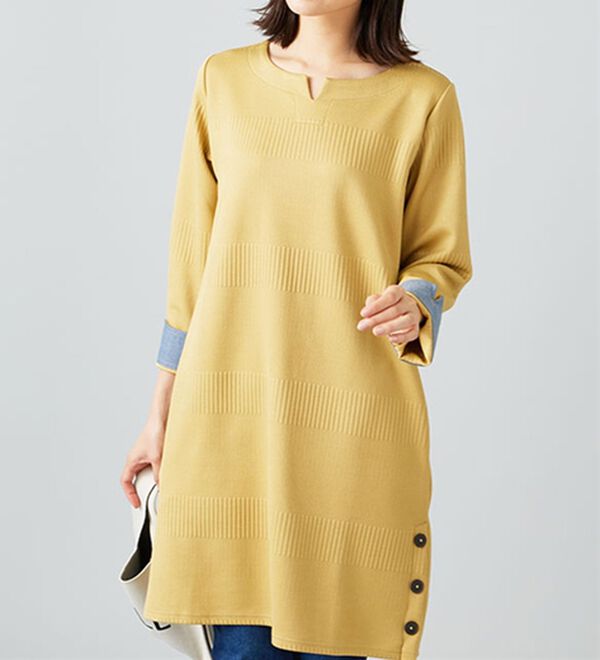 BELLUNA（ベルーナ）の「ボタン使いボーダージャカードワンピース（その他ワンピース）」｜詳細画像