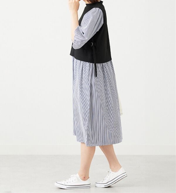 BELLUNA（ベルーナ）の「ベルト使い異素材切替ワンピ―ス（その他ワンピース）」｜詳細画像