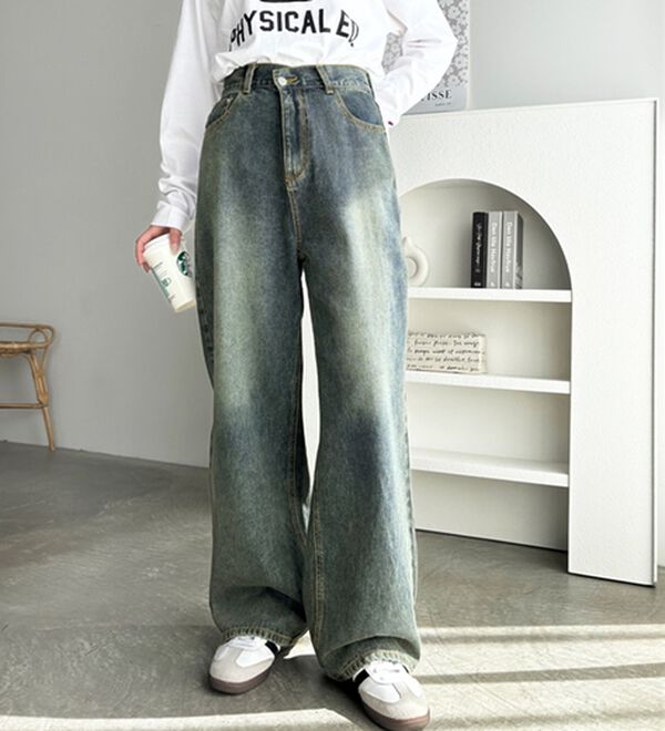 GeeRA（ジーラ）の「美脚見え！２ボタンウエストワイドデニムパンツ（フルレングスパンツ）」｜詳細画像