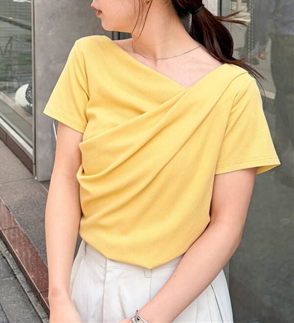 RANAN（ラナン）の「【ひんやり/UV対策】上品ドレープリブTシャツ（カットソー）」｜詳細画像