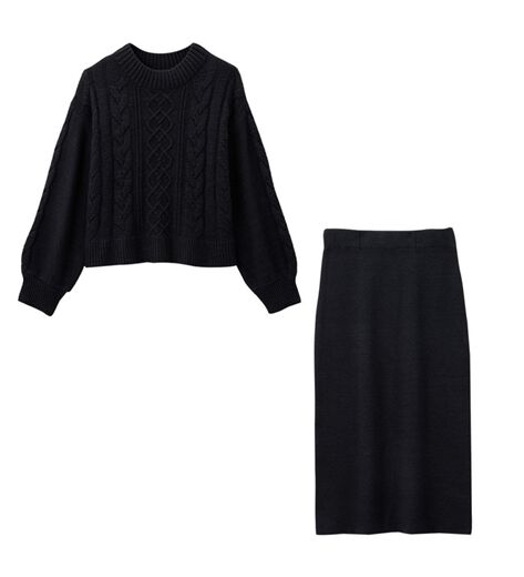 ADORE ニットセットアップ黒 アドーア 黒ニットセットアップ 〔秋冬用〕 ◇ベーシックタートル