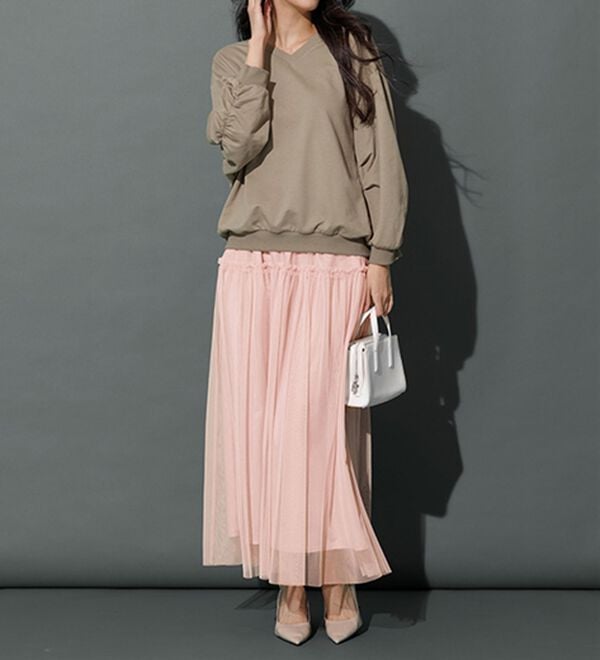 RANAN（ラナン）の「ふわっと可愛いフリルギャザーチュールスカート（ロングスカート）」｜詳細画像