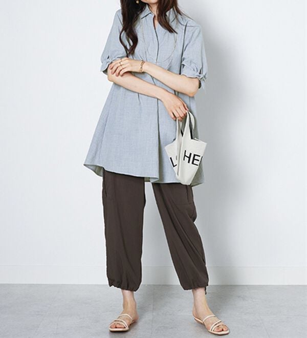 BELLUNA（ベルーナ）の「【接触冷感】麻調素材袖リボン使いシャツチュニック（チュニック）」｜詳細画像