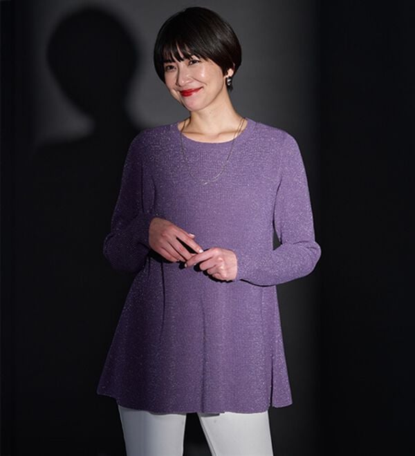 BELLUNA（ベルーナ）の「ラメ入りあぜ編フレアーニットチュニック（ニット・セーター）」｜詳細画像