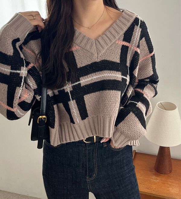 GeeRA（ジーラ）の「チェック柄ニットプルオーバー（ニット・セーター）」｜詳細画像