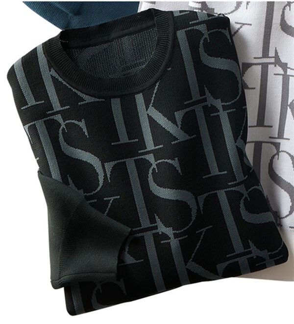 「＜ザ　ショップ　ティーケー＞軽量ストレッチロゴセーター（メンズニット・セーター）」｜ブラック