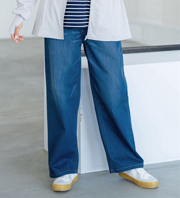 BELLUNA（ベルーナ）の「ヒンヤリ冷感！ライトオンスジーンズ（ワイド）（ワイドパンツ・ガウチョ）」｜詳細画像