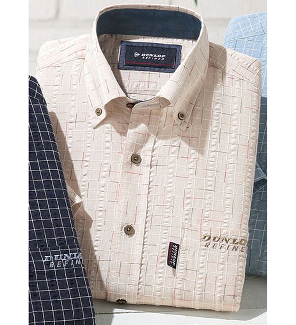 「＜ダンロップ・リファインド＞吸汗速乾絣チェックシャツ（メンズシャツ）」｜アイボリー