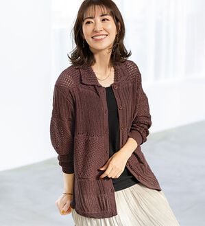 BELLUNA（ベルーナ）の「編地変化透かし編衿付ニットジャケット（その他ジャケット）」｜詳細画像