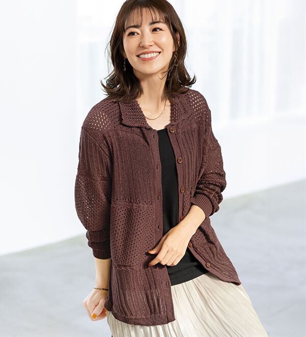 BELLUNA（ベルーナ）の「編地変化透かし編衿付ニットジャケット（その他ジャケット）」｜詳細画像