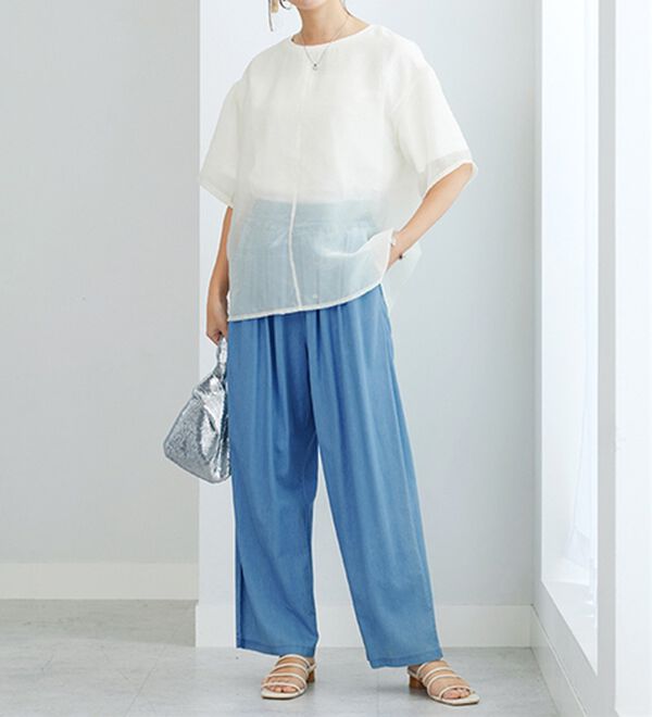 GeeRA（ジーラ）の「【接触冷感】穿いて感激！キレイ見えする楽ちんワイドデニムパンツ（ワイドパンツ・ガウチョ）」｜詳細画像