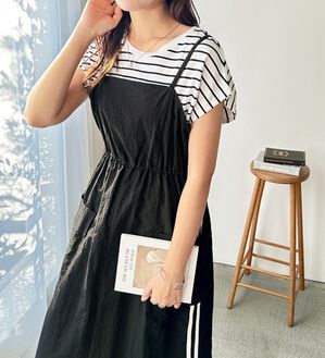 GeeRA（ジーラ）の「サイドラインドロストキャミワンピース（その他ワンピース）」｜ブラック