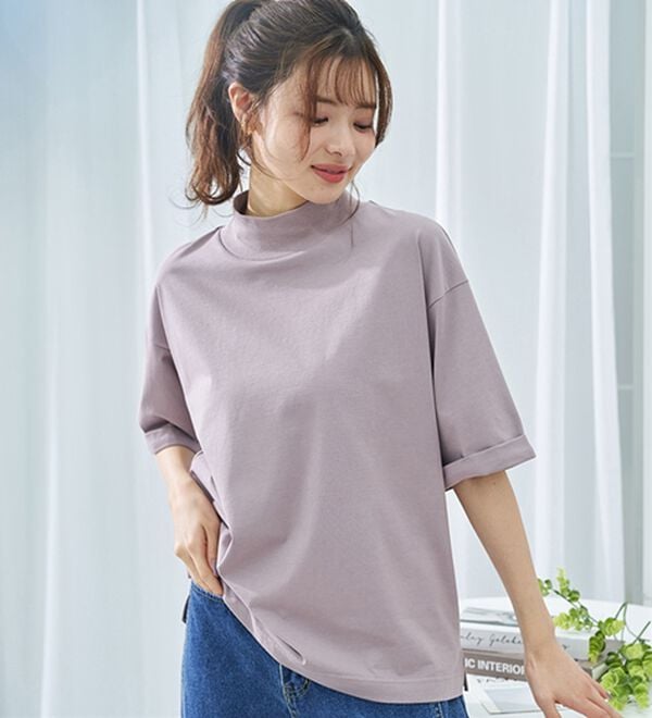 BELLUNA（ベルーナ）の「小顔見せ！ヒンヤリハイネックオーバーサイズＴシャツ（Tシャツ）」｜詳細画像