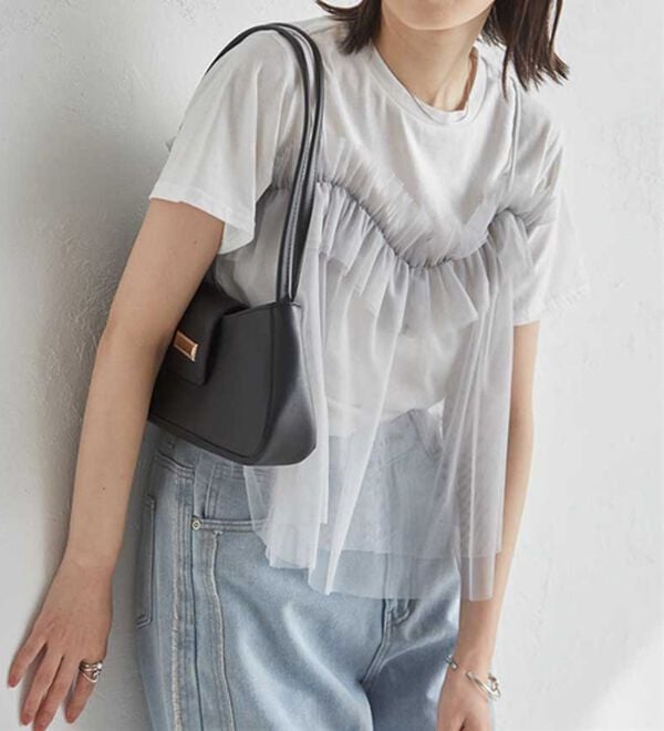 RANAN（ラナン）の「チュールビスチェドッキングTシャツ（Tシャツ）」｜ホワイト／グレー
