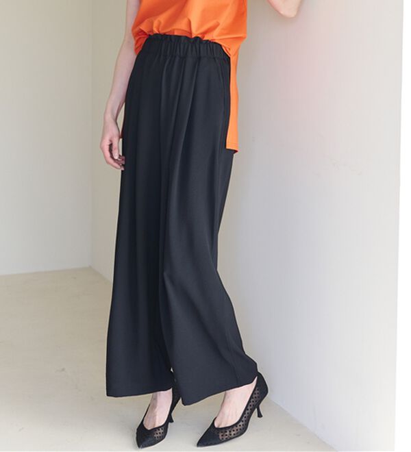 RANAN（ラナン）の「ひんやり！リラックスタックワイドパンツ（ワイドパンツ・ガウチョ）」｜ブラック