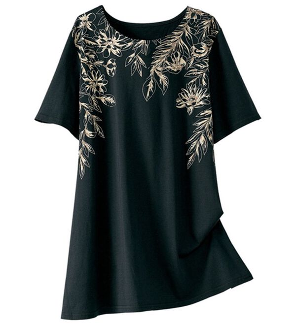 BELLUNA（ベルーナ）の「綿・テンセル（ＴＭ）繊維ロング丈プリントＴシャツ（Tシャツ）」｜線花柄