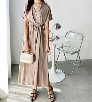 GeeRA（ジーラ）の「カシュクールフレアーワンピース（その他ワンピース）」｜ベージュ