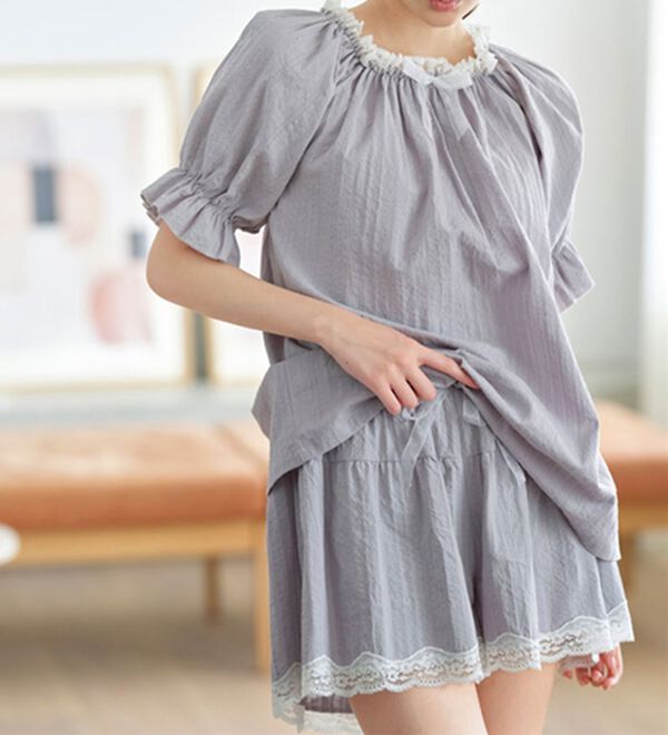 YU'NOW（ユナウ）の「【上下２点セット】スクエアネックドビーストライプパジャマ（パジャマ・ルームウェア）」｜詳細画像