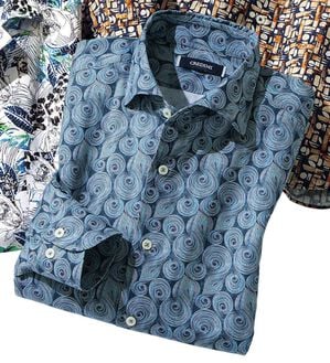 「＜Ｃ．ｂ．Ｇ＞エーゲ海コットン使用エレガンスシャツ（メンズシャツ）」｜インクブルー(長袖)