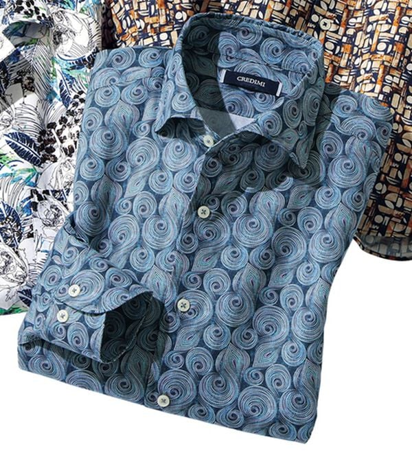 「＜Ｃ．ｂ．Ｇ＞エーゲ海コットン使用エレガンスシャツ（メンズシャツ）」｜インクブルー(長袖)