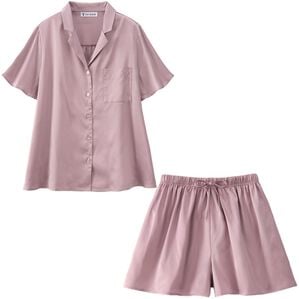 YU'NOW（ユナウ）の「【上下２点セット】ふんわりシルエットサテンシャツパジャマ（パジャマ・ルームウェア）」｜ピンク