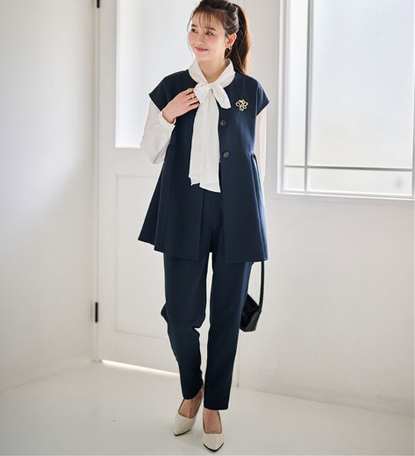 RANAN（ラナン）の「洗える！ペプラムギャザーベストセットアップ（パンツスーツ）」｜詳細画像