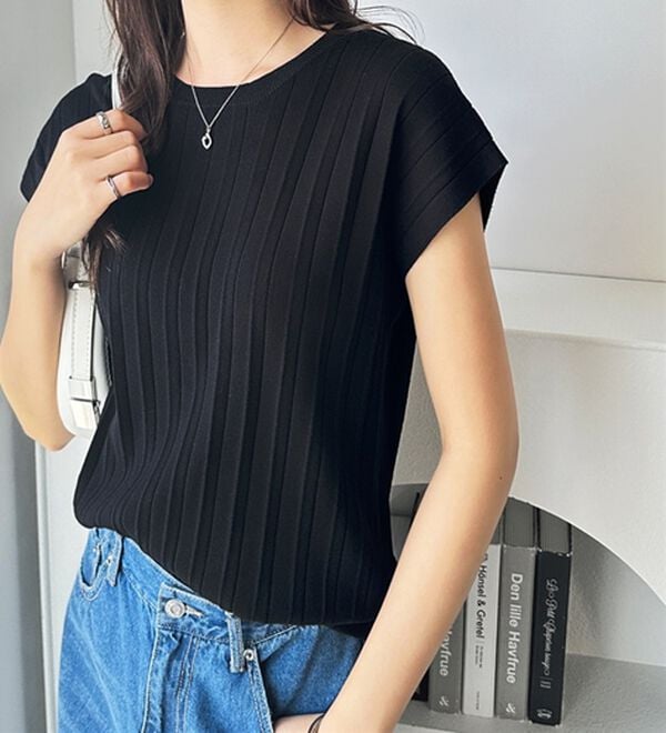 GeeRA（ジーラ）の「プリーツ編フレンチスリーブリブトップス（ニット・セーター）」｜詳細画像