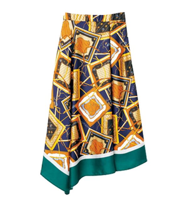 RANAN（ラナン）の「スカーフ柄パネルプリントスカート（ひざ丈スカート）」｜詳細画像