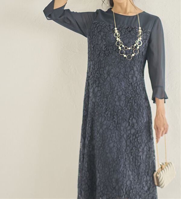 BELLUNA（ベルーナ）の「シャンタン素材ノーカラージャケットレースワンピースアンサンブル（ワンピースセットスーツ）」｜詳細画像