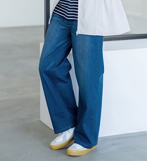 BELLUNA（ベルーナ）の「ヒンヤリ冷感！ライトオンスジーンズ（ワイド）（ワイドパンツ・ガウチョ）」｜インディゴ