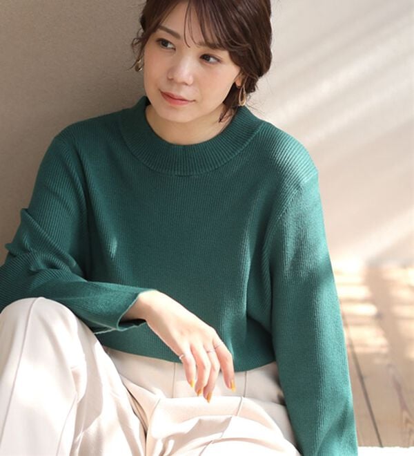 A HAPPY MARILYN（アハッピーマリリン）の「【Ｌ～６Ｌ】モックネック／ハイネックから選べる Ｔシャツ感覚で着られる（もっちりｖｅｒ）リブニット（ニット・セーター）」｜詳細画像