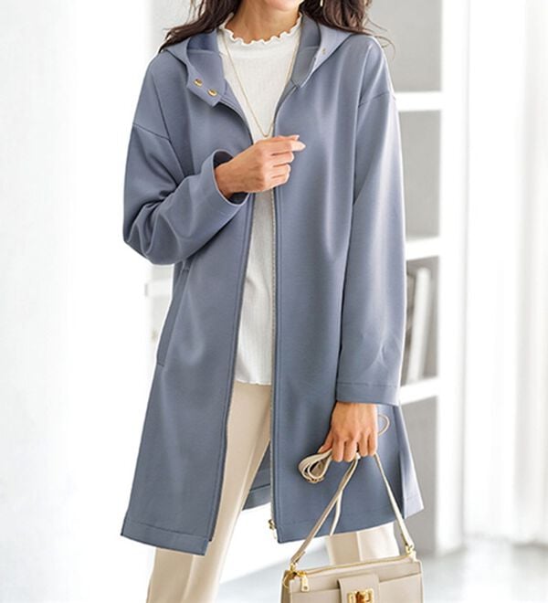 BELLUNA（ベルーナ）の「衿デザインロング丈パーカー（パーカー）」｜サックス