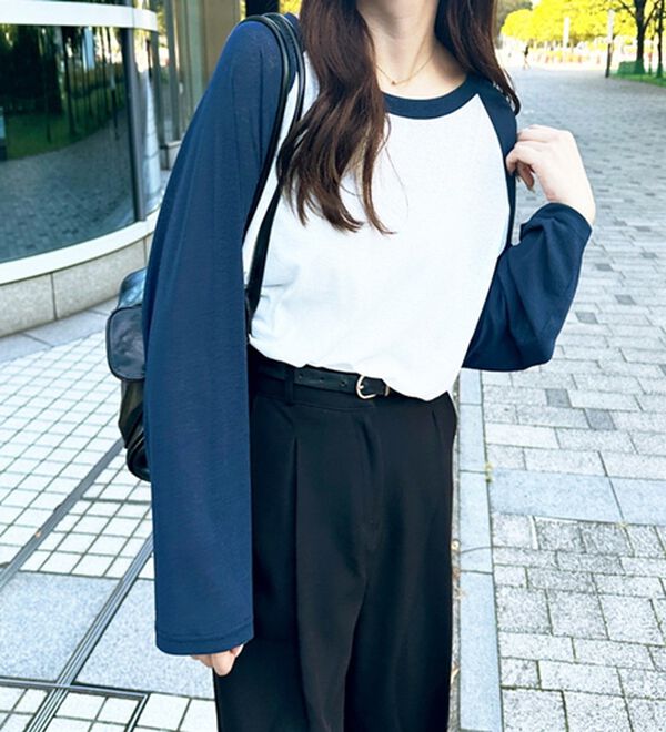 GeeRA（ジーラ）の「ラグラン切替配色スラブシアーカットソー（カットソー）」｜詳細画像