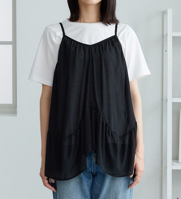 BELLUNA（ベルーナ）の「【2点セット】変形ギャザーデザインキャミアンサンブル（アンサンブル）」｜詳細画像