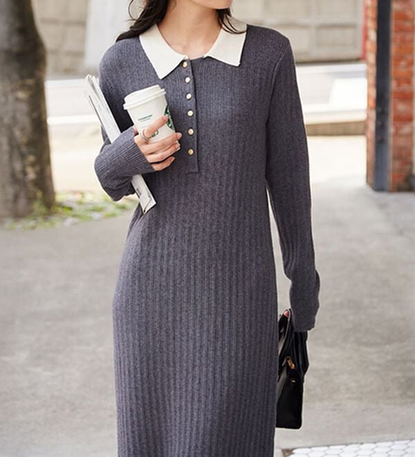 RANAN（ラナン）の「ポロカラーリブニットワンピース（ロングワンピース）」｜詳細画像