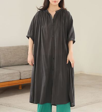 A HAPPY MARILYN（アハッピーマリリン）の「【Ｌ～６Ｌ】【風通るプレミアム】綿・楊柳、五分袖ギャザーたっぷりワンピース。（ロングワンピース）」