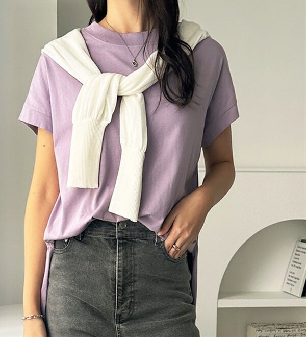 GeeRA（ジーラ）の「綿１００％フレンチスリーブチュニックＴシャツ（カットソー）」｜詳細画像