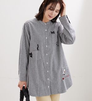 BELLUNA（ベルーナ）の「【あったか】裏フリース素材ネコ刺しゅうシャツチュニック（チュニック）」｜詳細画像