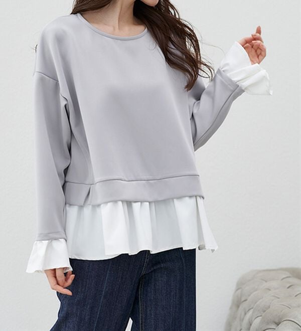 RANAN（ラナン）の「＜ＨＳ＞重ね着風配色フリルプルオーバー（カットソー）」｜詳細画像